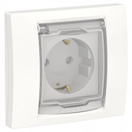 NU003718 UNICA NEW розетка с заземл., со шторками, с крышкой, IP44, белый
