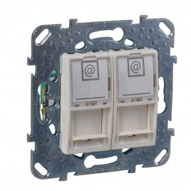 MGU5.2020.25ZD Компьютерная розетка 2хRJ45 кат. 5е, с полем для надписи Бежевый