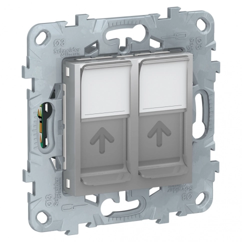NU542030 UNICA NEW РОЗЕТКА компьютерная, RJ45, двойная, кат. 5е UTP, АЛЮМИНИЙ фото 2
