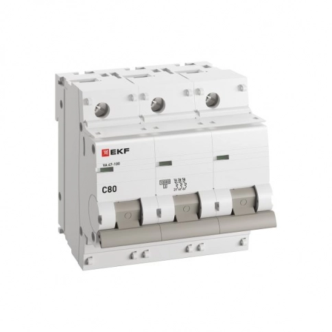 mcb47100-3-80C-pro Автоматический выключатель 3P 80А (C) 10kA ВА 47-100 EKF PROxima фото 6