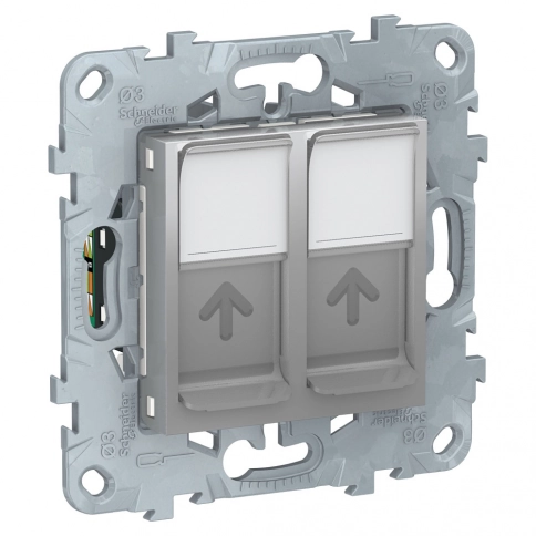NU542030 UNICA NEW РОЗЕТКА компьютерная, RJ45, двойная, кат. 5е UTP, АЛЮМИНИЙ фото 1